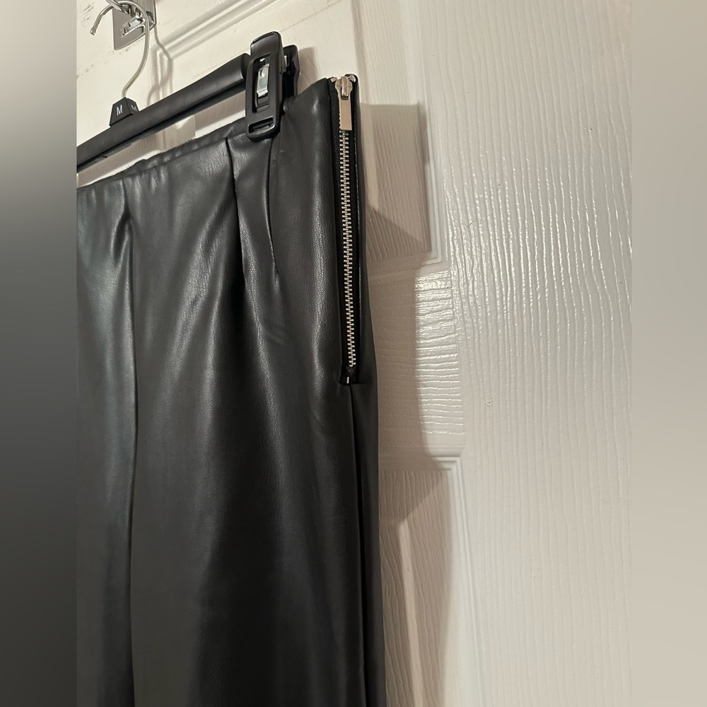 Split Hem Black Leather Leggings - image 2